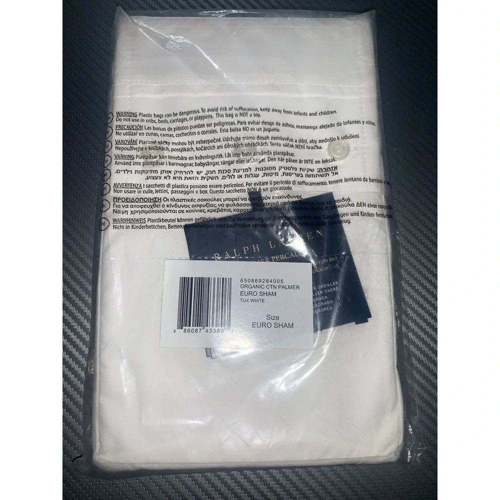 Ralph Lauren Organic Cotton Percale Palmer Euro Sham Tuxedo White